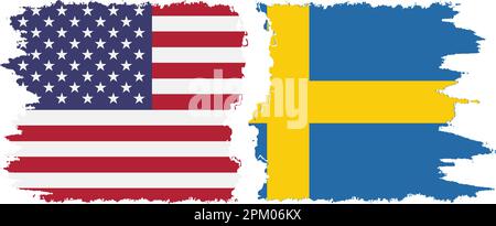 Sweden and USA grunge flags connection, vector Stock Vector
