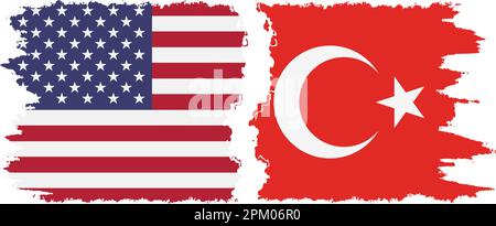 Turkey and USA grunge flags connection, vector Stock Vector