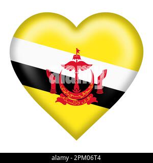 Brunei flag heart button isolated on white with clipping path 3d illustration Stock Photo