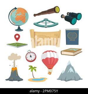 Planet exploration symbols cartoon illustration set Stock Vector