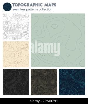 Topographic maps. Appealing isoline patterns, seamless design. Beautiful tileable background. Vector illustration. Stock Vector
