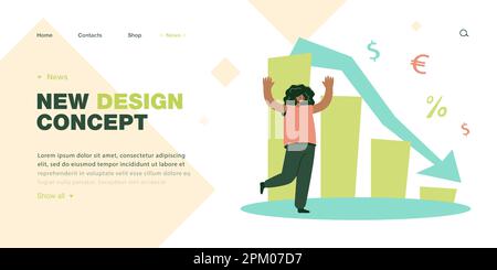 Cartoon businesswoman shocked by declining profits Stock Vector