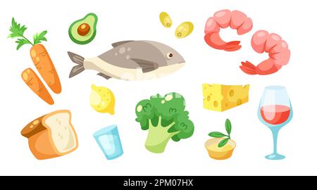 Elements of Mediterranean diet vector illustrations set Stock Vector