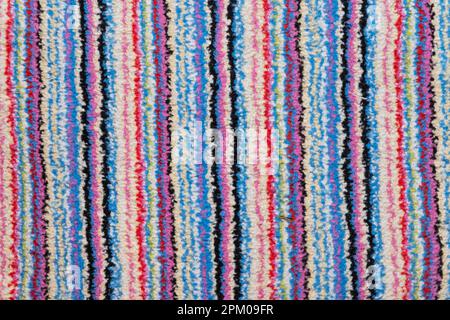 Closeup texture of Beach towel Colorful horizontal stripes background. striped carpet burlap rug.textile design fabric for sofa, curtains, carpet Stock Photo