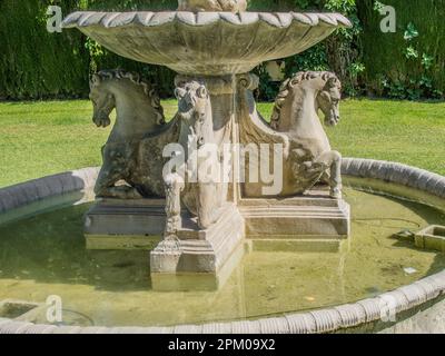 Fountain with horses in garden outside Granada, Spain Stock Photo