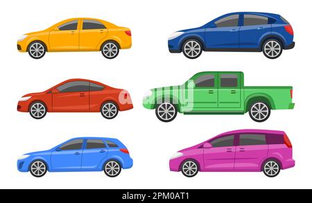 Cars of different types and colors vector illustrations set Stock Vector