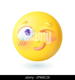 3d cartoon style happy winking emoticon icon Stock Vector