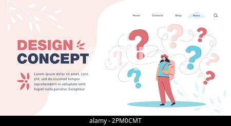 Female tourist with question marks above head Stock Vector