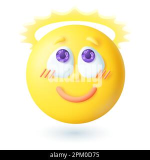 3d cartoon style cute emoticon with nimbus icon Stock Vector