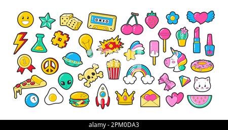 Trendy fashion patch badges cartoon illustration set Stock Vector