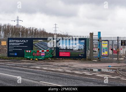 British Volt site exterior at Cambois, Northumberland, UK which is expected to produce batteries for electric vehicles and provide local employment. Stock Photo