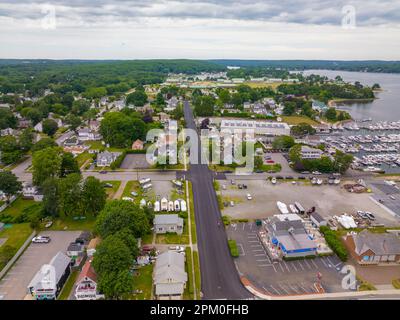 Village of Niantic aerial view on Smith Avenue at Niantic Beach in a cloudy day, town of East Lyme, Connecticut CT, USA. Stock Photo