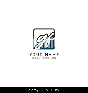 G, F, GF Initial letter handwritten and signature vector image template in square shape logo Stock Vector