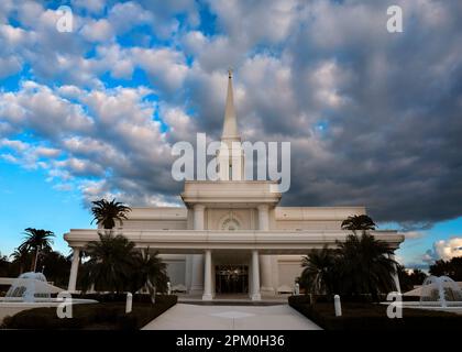 Florida Mormon LDS Temple building with blue sky and clouds Stock Photo ...