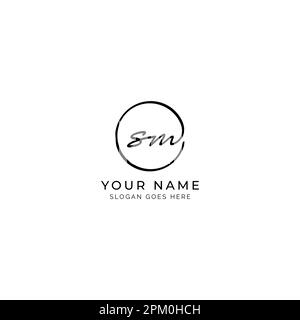 S, M, SM Initial letter handwritten and signature vector logo. Business template in round shape line art Stock Vector