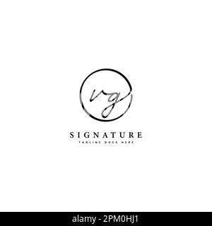 V, G, VG Initial letter handwritten and signature vector logo. Business template in round shape line art Stock Vector