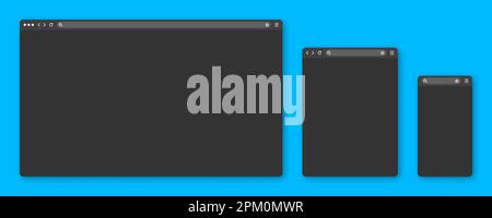 Blank web browser window with toolbar and search field. Modern website, internet page in flat style. Browser mockup for computer, tablet and Stock Vector