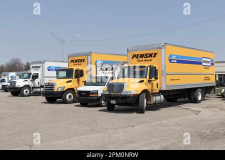 Logansport - Circa April 2023: Penske Truck Leasing location. Penske leases trucks, owns racing teams and auto dealerships. Stock Photo