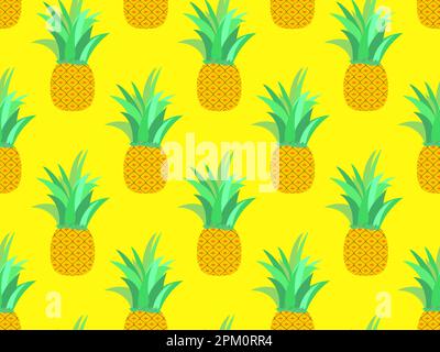 Seamless pattern with pineapples on a yellow background. Summer fruit pattern. Pineapple fruit. Tropical background for T-shirts, prints on paper and Stock Vector