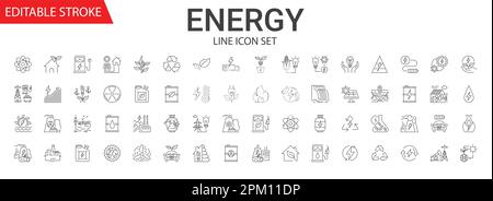 Energy related vector linear icon set Stock Vector