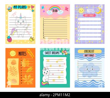 Baby daily planners with cute patterns set Stock Vector