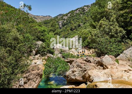 Canyoning in the Cerrada of Utrero in Sierra Cazorla, Segura y Las Villas Natural Park. Declared a Biosphere Reserve by UNESCO. Located in the provinc Stock Photo