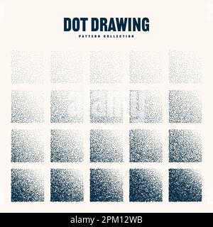Square shaped dotted objects, vintage stipple elements. Stippling, dotwork drawing shading using dots. Halftone disintegration effect. White noise Stock Vector