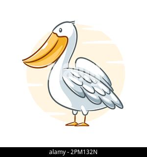 Cute pelican cartoon vector illustration on a white background Stock Vector