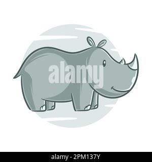 Cute rhinoceros cartoon vector illustration on a white background Stock Vector