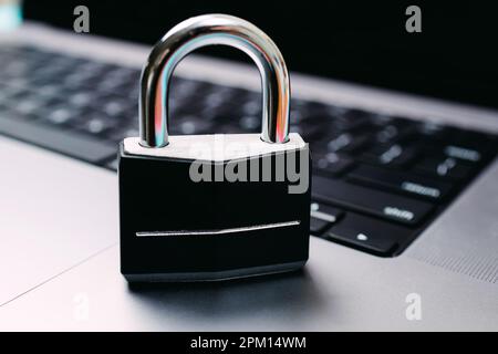 Close-up of the lock on the keyboard. Cyber security, password, data protection concept Stock Photo