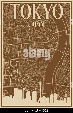 Road network poster of the downtown TOKYO, JAPAN Stock Vector
