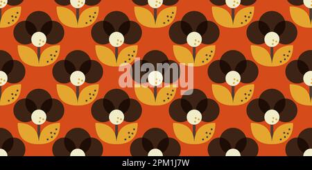 Seamless retro floral pattern. Vintage stylized flowers background warm colors. Nostalgic regular repeating wallpaper. Fabric and textile swatch design. Vector texture and illustration Stock Vector