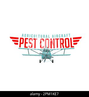 Agriculture pest control. Airplane spraying pesticides and herbicides, vector agricultural aircraft and chemical treatment for crop plants, farm field Stock Vector