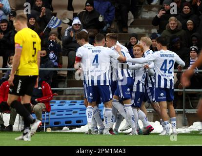 Helsinki, Finland. 5th Apr, 2023. Atomu Tanaka celebrates goal for HJK, April 5, 2023 - Football/Soccer : 2023 Veikkausliiga match between HJK Helsinki - FC Honka at Bolt Arena in Helsinki, Finland. Credit: Juha Tamminen/AFLO/Alamy Live News Stock Photo