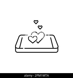 Dating app on isometric smartphone. Heart and likes notifications. Pixel perfect, editable stroke icon Stock Vector