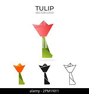Origami vector logo and icon with tulip.  Stock Vector
