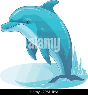 Cute dolphin jumps with cheerful sea life Stock Vector