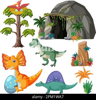 Dinosaurs and Natural Elements Vector Collection illustration Stock ...