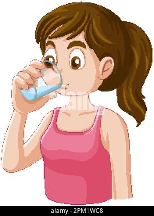 Puberty girl drinking water illustration Stock Vector