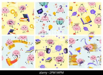 Decorative pattern design set with brain study Stock Vector