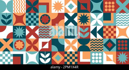 Mid century neo memphis abstract vivid colors geometric bauhaus style memphis contemporary repeatable editable seamless pattern neo geo geometrical Stock Vector