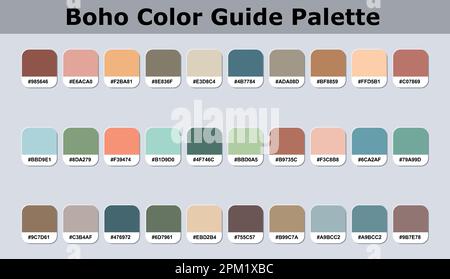 Set Of Boho Color Palette Catalog Sample With RGB HEX Codes Isolated In Groups For Ui Design, Fashion Interior And Website Designing Vector Graphics Stock Vector
