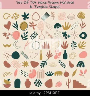 Big set of modern trendy organic hand drawn boho style abstract shapes in pastel colors. Doodle bundle for arts and fashion design Stock Vector