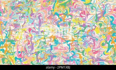 Colorful liquid marble swirl fluid art acrylic paints texture groovy summer wavy abstract background in soft pastel tones colors Stock Vector