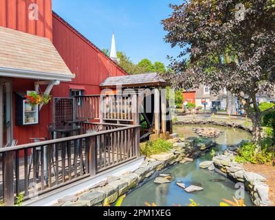 Historic shop in Old Mystic Village in summer in village of Mystic, town of Stonington, Connecticut CT, USA. Stock Photo