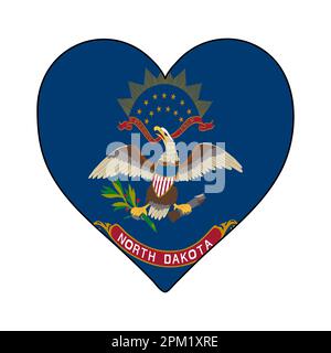 North Dakota Heart Shape Flag. Love North Dakota. Visit North Dakota. Northern America. America. Vector Illustration Graphic Design. Stock Vector