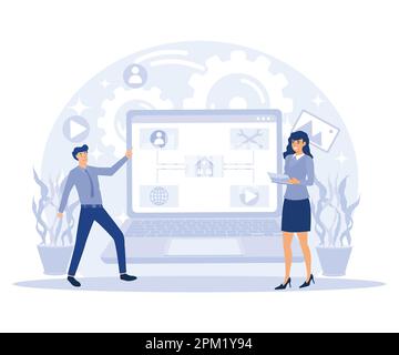 Website optimization concept, Sitemap creation, SEO analytics software, online business, target keyword, flat vector modern illustration Stock Vector