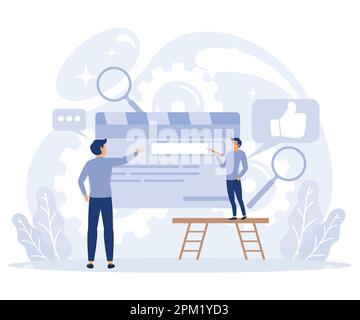 Company latest news concept, Glossary and newsletter, terms and dictionary, about us, landing page, get updates, promotion, flat vector modern illustr Stock Vector