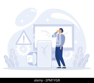 Product quality concept, defective product, ISO certification, broken equipment, repair manual, video tutorial, flat vector modern illustration Stock Vector