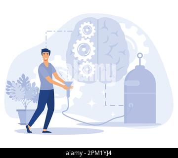 Innovative information technology concept, Augmented intelligence, computer science, machine learning, flat vector modern illustration Stock Vector